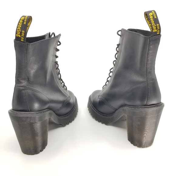 Dr. Martens "Kendra" Black Leather Lace-Up Heeled Boots - Picture 3 of 7